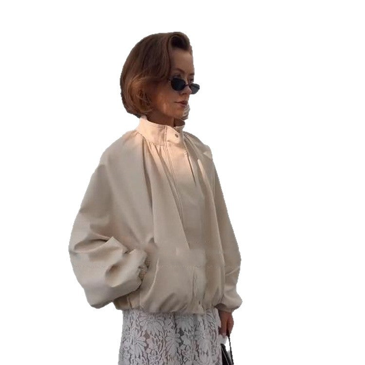 Women's Oversized Blouson Jacket with Stand-Up Collar and Volume Sleeves Mune Fashion