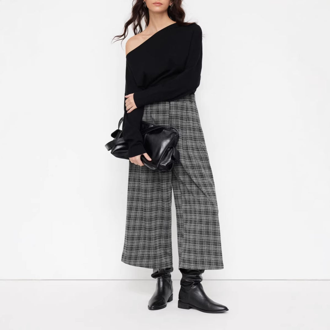 Women's wide culotte trousers with check pattern and high waist Drune