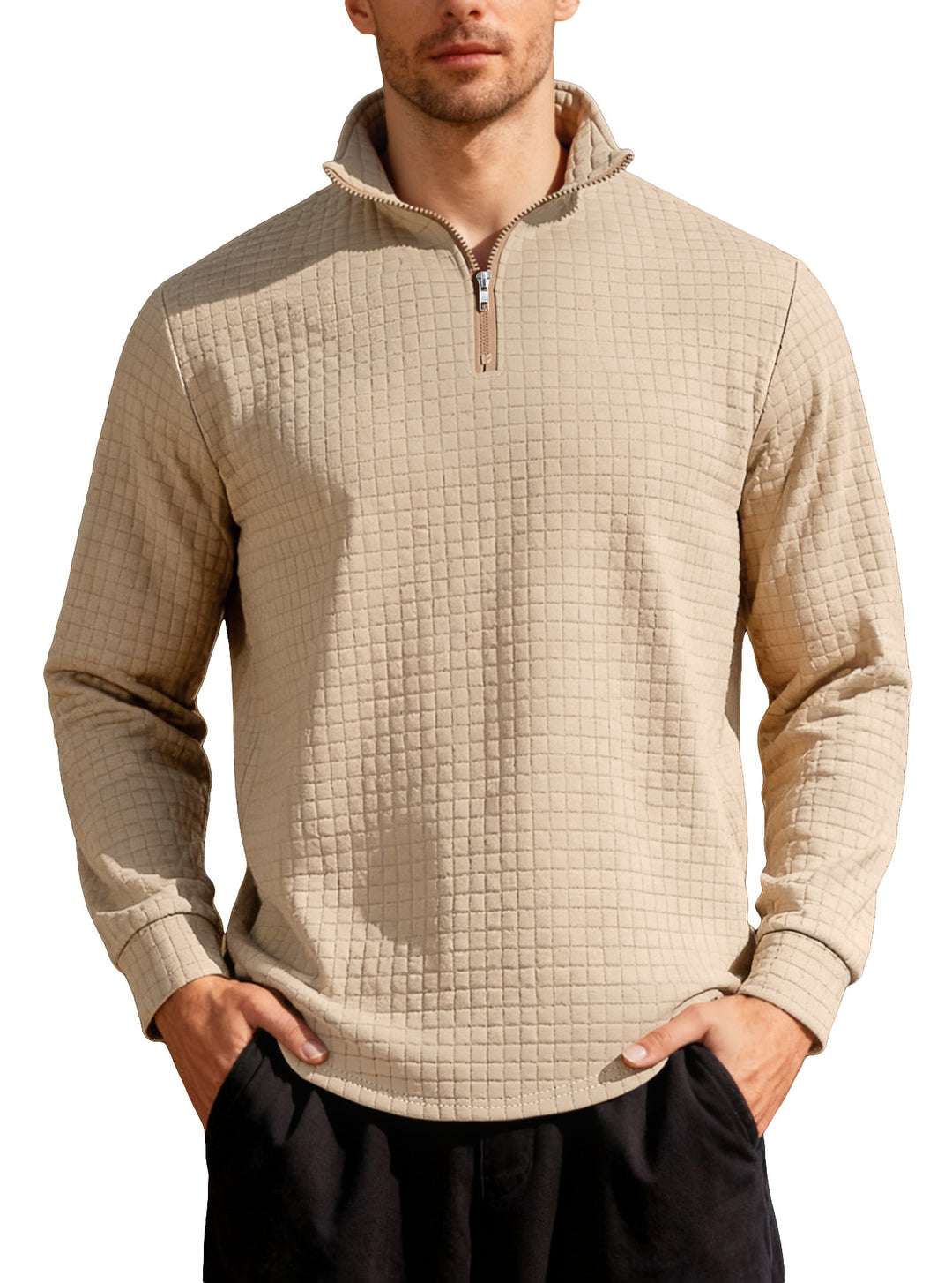 Men's Nano Square Structured Comfort Half Zip Sweater with Stand Collar and Light Padding Mune Fashion
