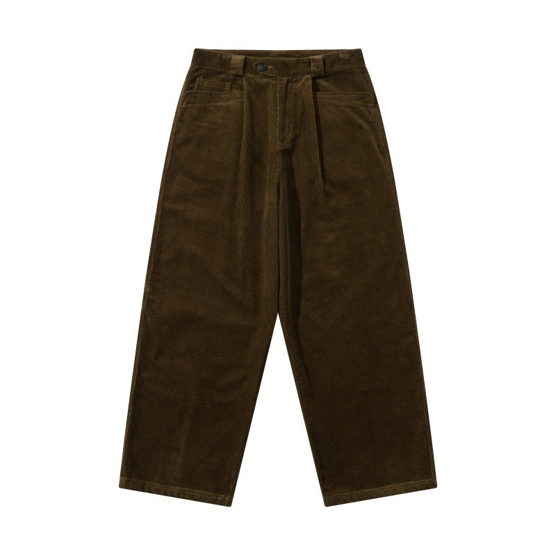 Men's Wide Cord Pants with Pleats, High Waist and Straight Leg Mune Fashion