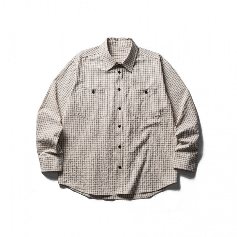 Men's Boxy Overshirt made of lightweight cotton blend with fine check pattern and chest flap pockets Mune Fashion