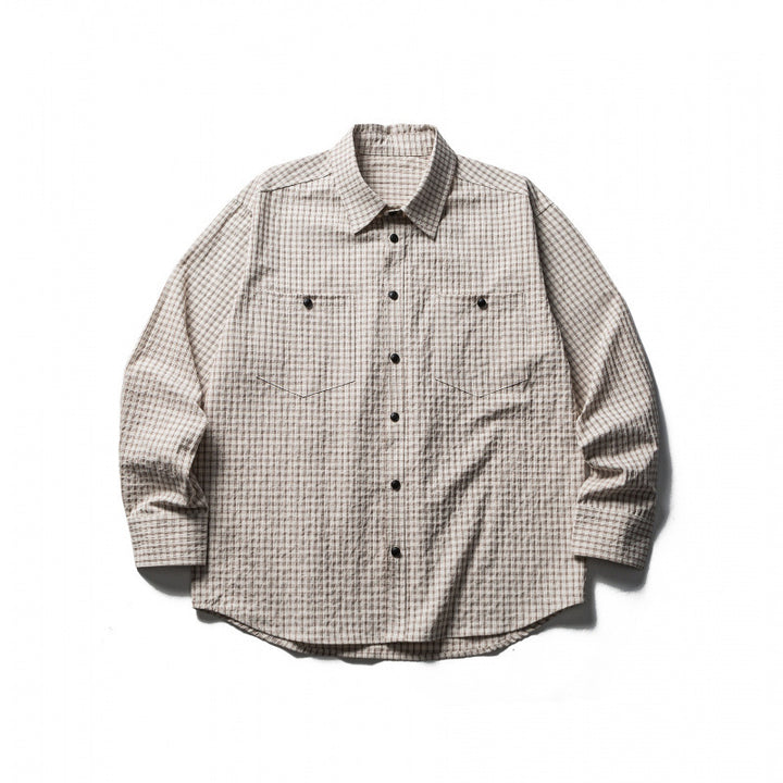 Men's Boxy Overshirt made of lightweight cotton blend with fine check pattern and chest flap pockets Mune Fashion
