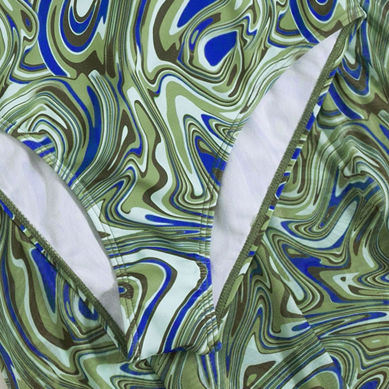 Women's one-piece swimsuit with playful ruffle design and fashionable marble pattern Mune Fashion