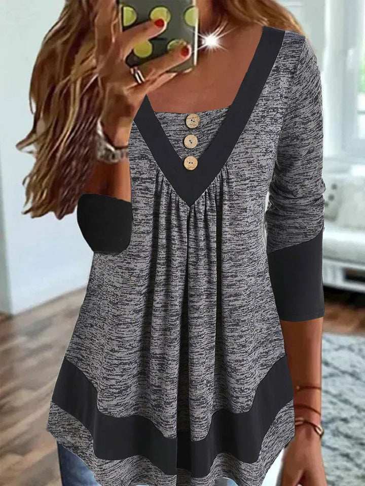 Women's Colorblock V-Neck Sweatshirt with Graphic Print Mune Fashion