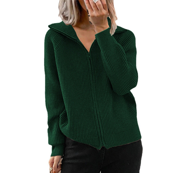 Women Ribbed Cardigan with Zipper and Hood Mune Fashion