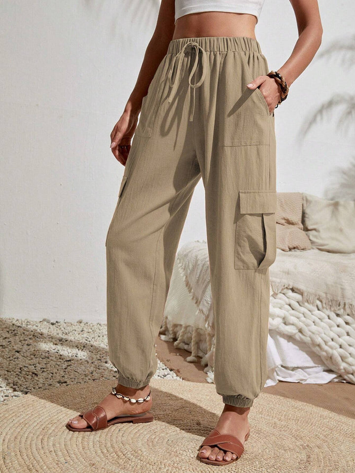 Women's Lightweight Cargo Jogging Pants with Drawstring, Elastic Waistband and Elastic Cuffs Mune Fashion