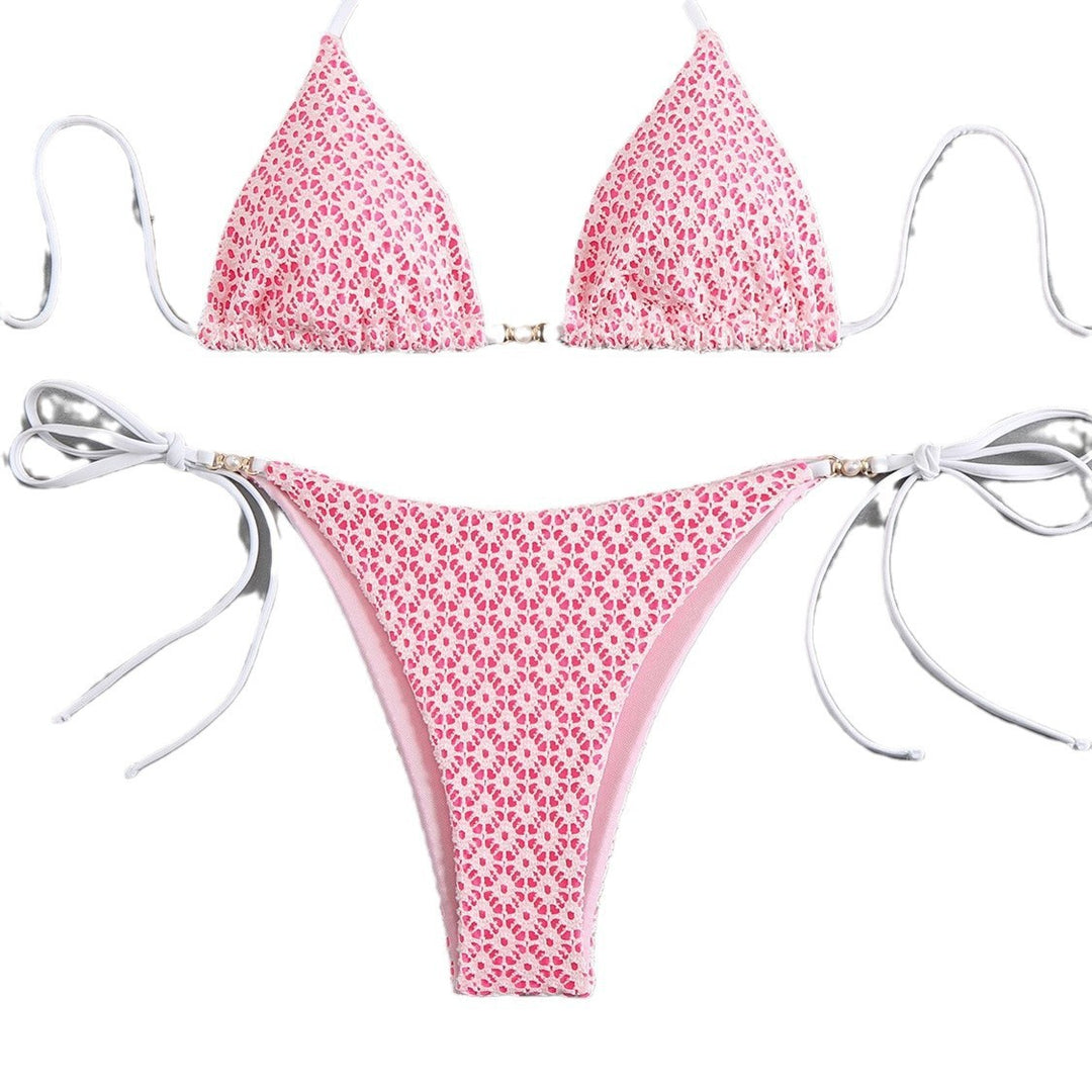 Women's triangle bikini with delicate floral design and charming bows Mune Fashion