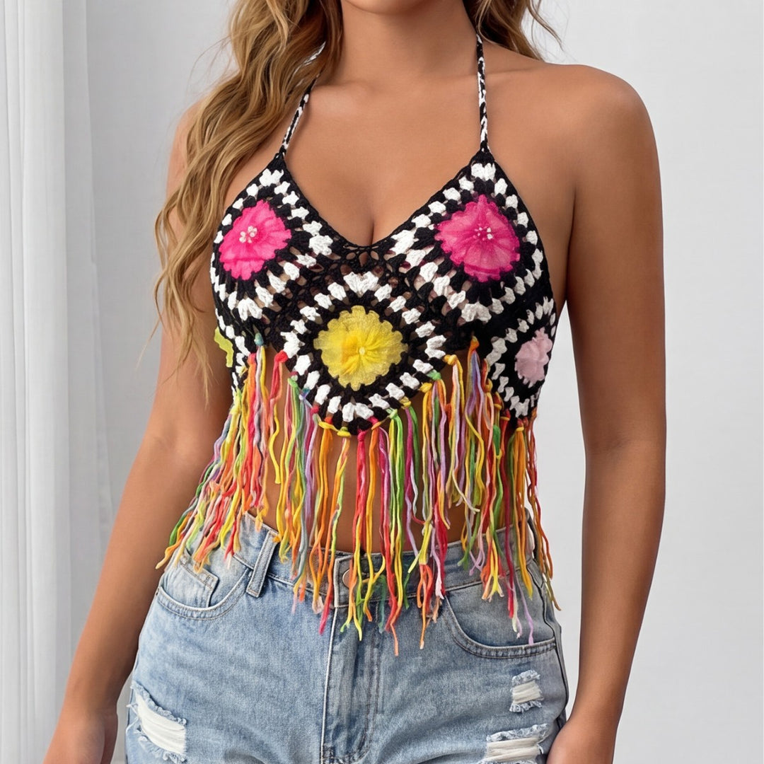 Women’s crochet bikini top with colorful fringes Mune Fashion