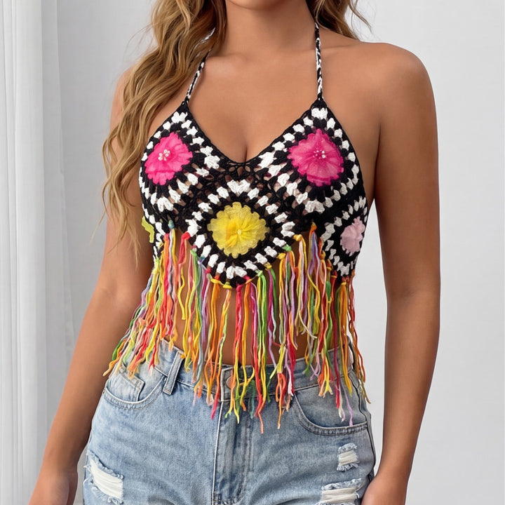 Women’s crochet bikini top with colorful fringes Mune Fashion