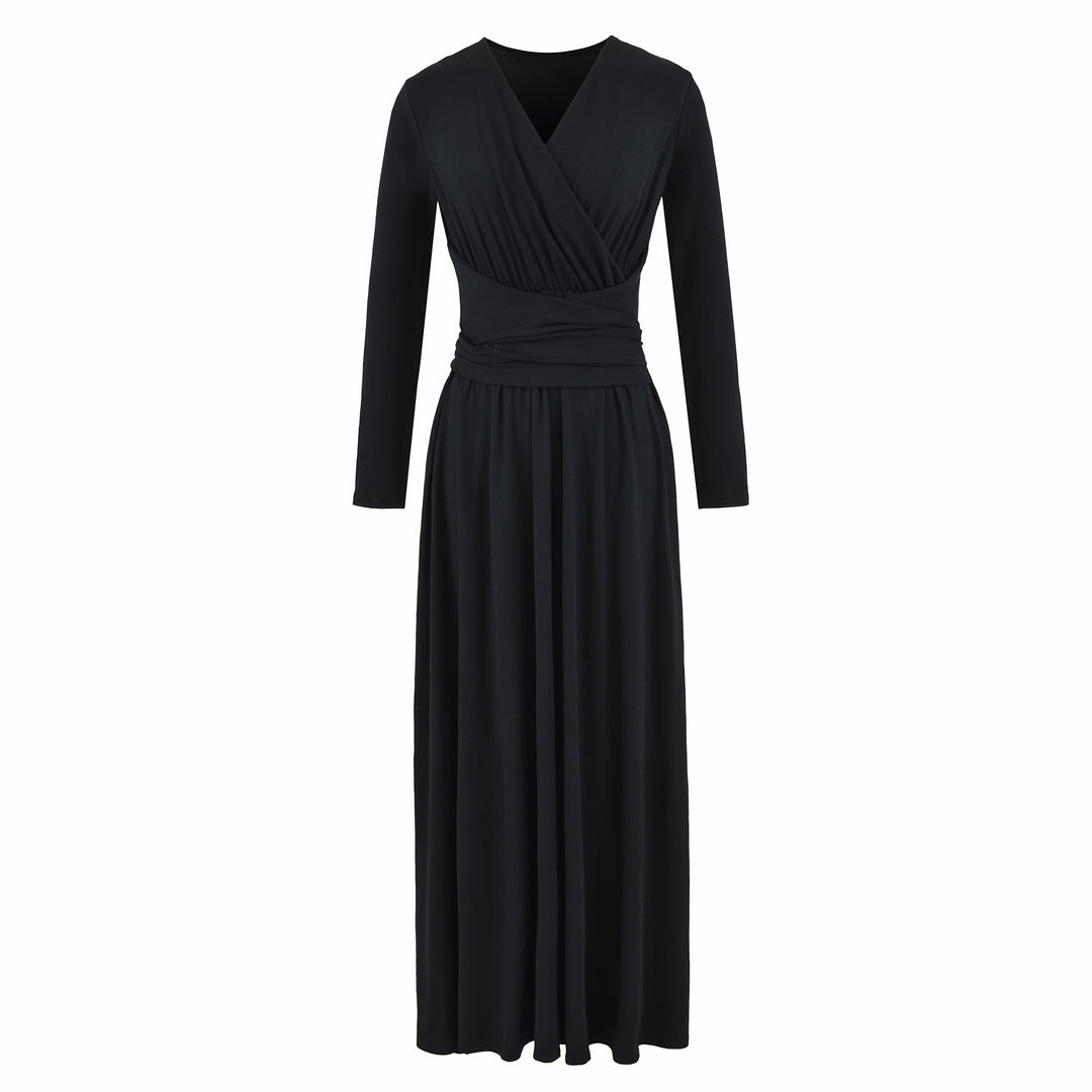 Women's Maxi Wrap Dress with Tailored Wrap Section and Long Sleeves Mune Fashion