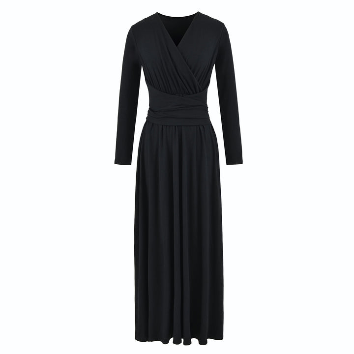 Women's Maxi Wrap Dress with Tailored Wrap Section and Long Sleeves Mune Fashion