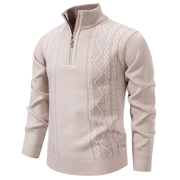 Men's premium knit pullover with half-zip, stand-up collar, and decorative cable pattern Mune Fashion
