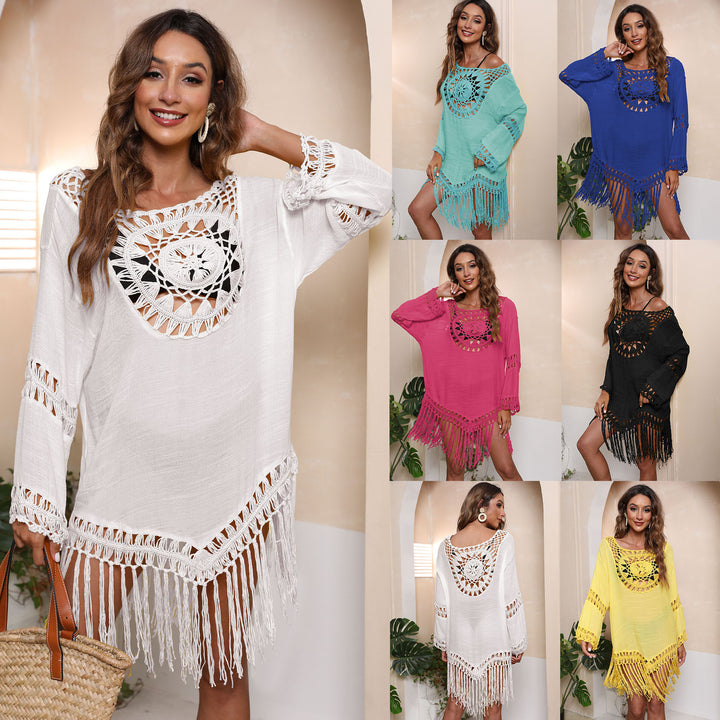 Women's Crochet Beach Dress with Fringed Details Mune Fashion