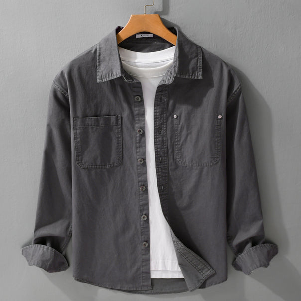 Men's Relaxed-Fit Cotton Overshirt Jacket with Double Chest Pockets and Kent Collar Mune Fashion