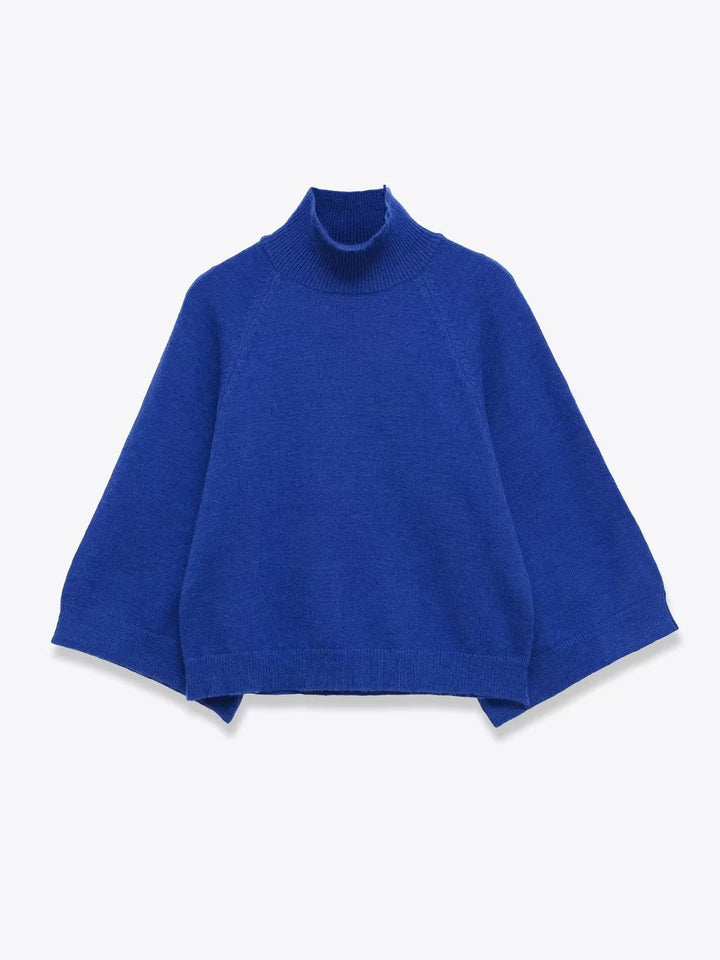 Women's nan kastiger turtleneck poncho sweater with raglan sleeves and elastic hem cuff Mune Fashion