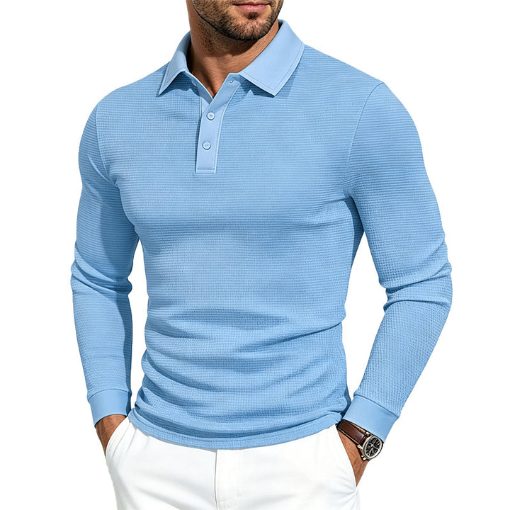 Men's Long Sleeve Polo Shirt in Structured Knit Slim Fit Mune Fashion
