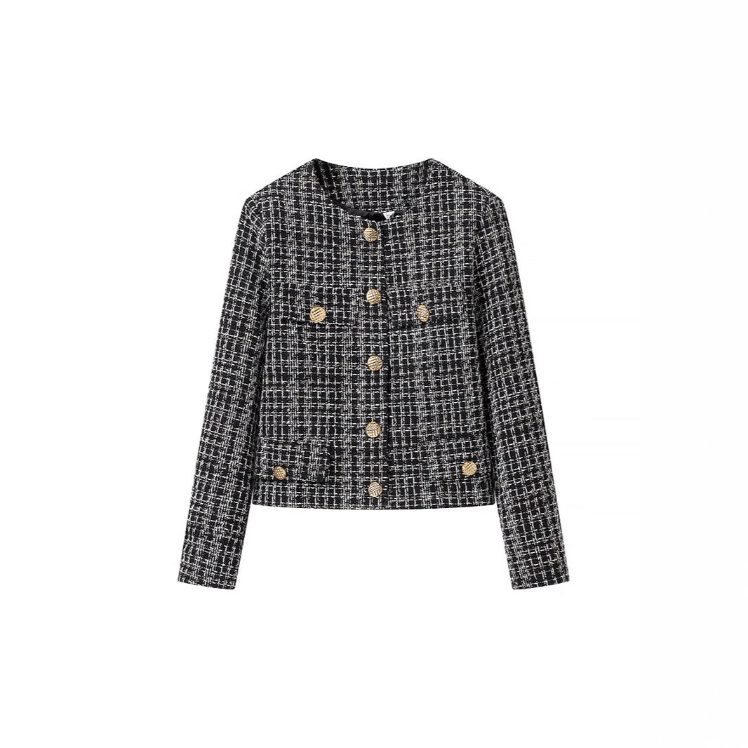 Women Boucle Tweed Jacket with Decorative Buttons and Boxy Cropped Silhouette Mune Fashion