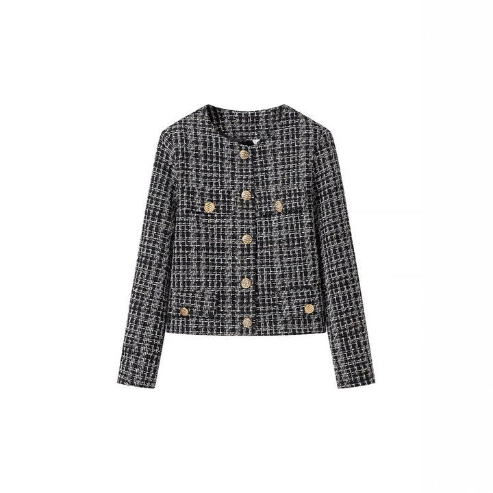 Women Boucle Tweed Jacket with Decorative Buttons and Boxy Cropped Silhouette Mune Fashion