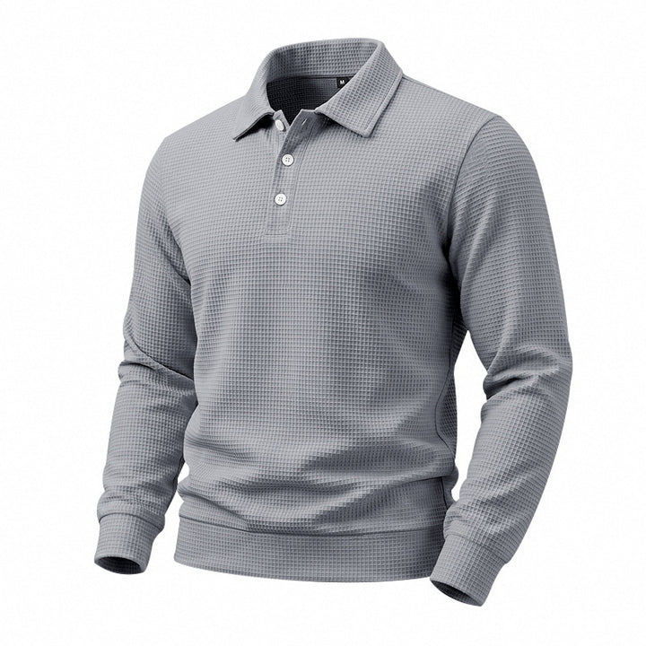 Men's Long Sleeve Polo in Waffle Piqué with Stretch Comfort Mune Fashion