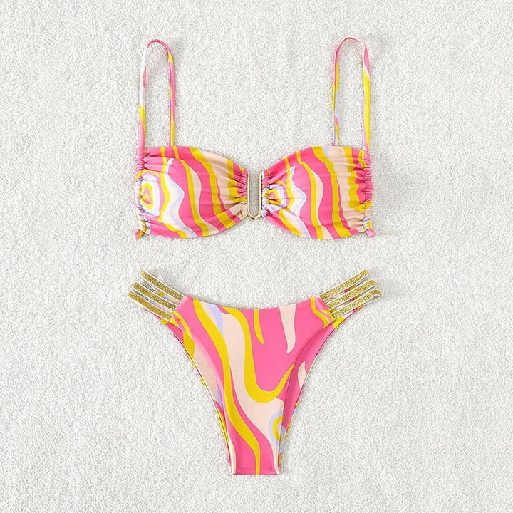 Women's Triangle Bikini with elegant ruffle detail and glittering straps Mune Fashion