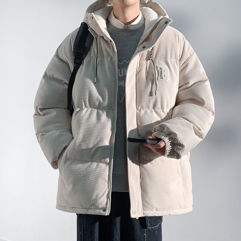 Men's Padded Cord Quilted Jacket with Hood, Teddy Fleece Lining and Oversized Fit Mune Fashion