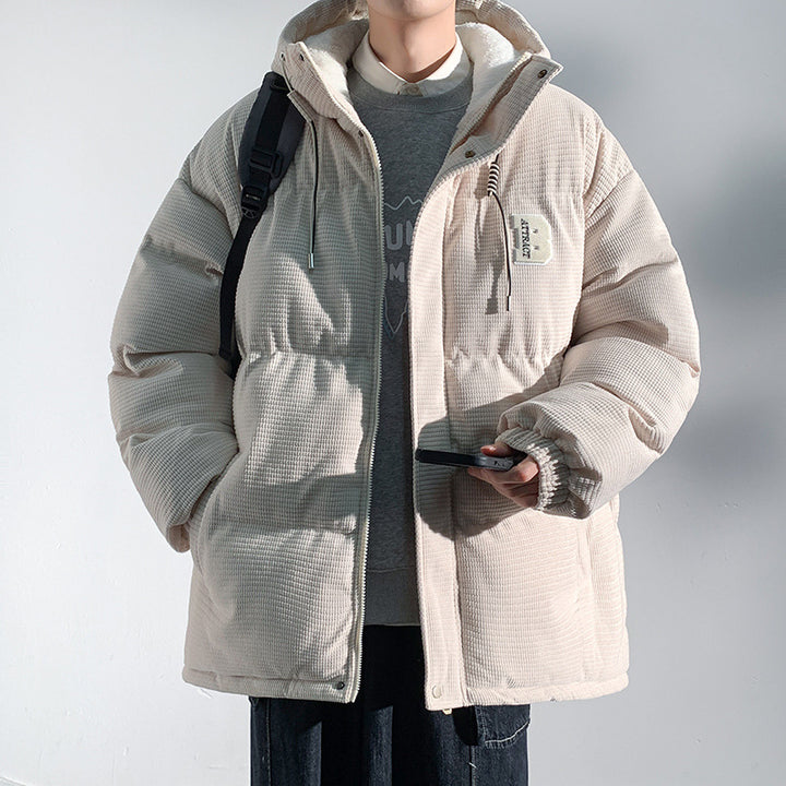 Men's Padded Cord Quilted Jacket with Hood, Teddy Fleece Lining and Oversized Fit Mune Fashion