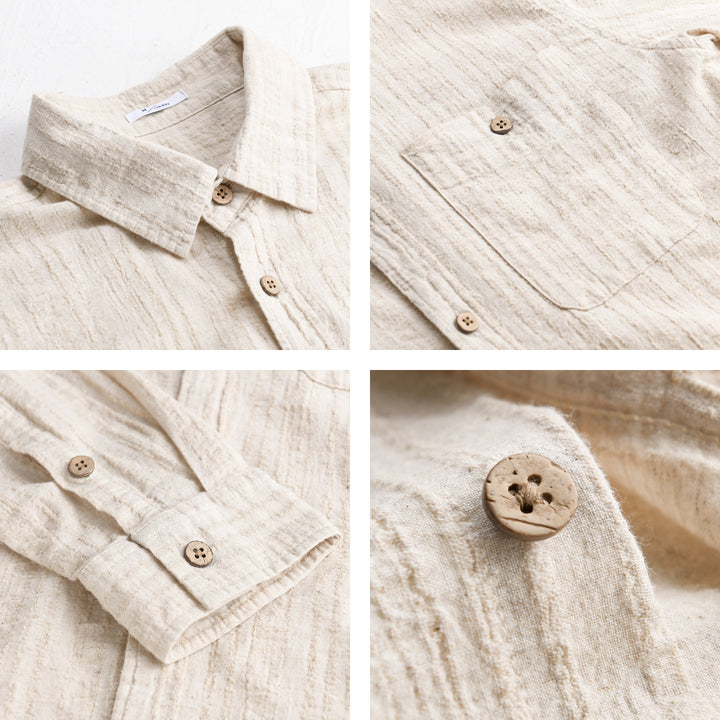 Men's Lightweight Textured Long Sleeve Shirt made of Linen-Cotton Blend Relaxed Fit with Chest Pocket Mune Fashion