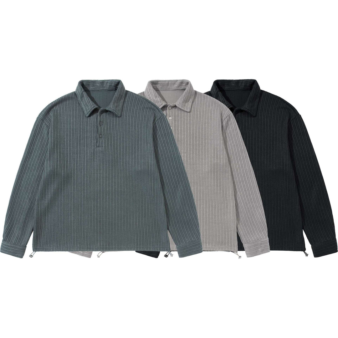 Men's Structured Polo Shirt - Knit Sweater with Button Placket and Waffle Knit Mune Fashion
