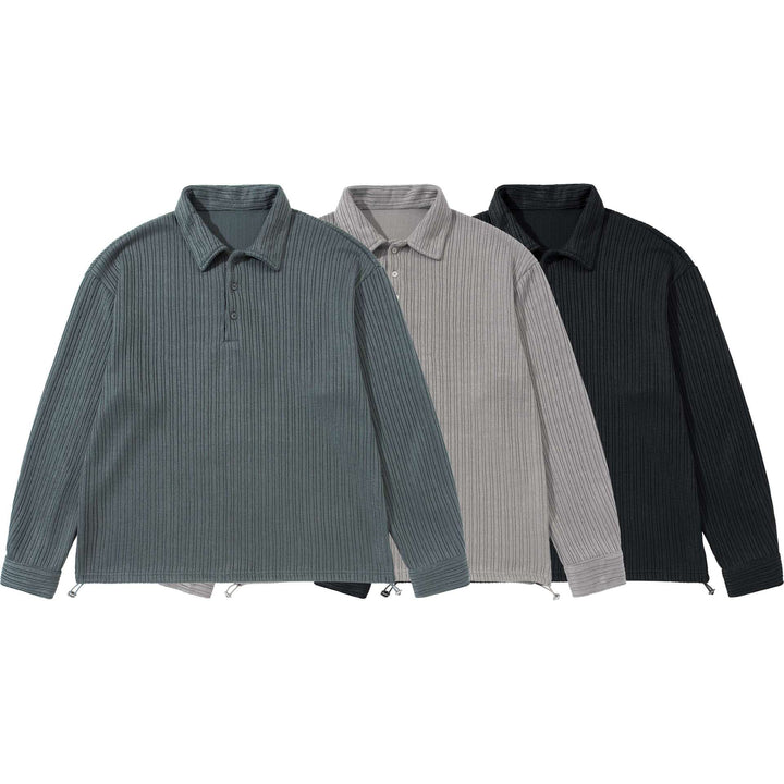 Men's Structured Polo Shirt - Knit Sweater with Button Placket and Waffle Knit Mune Fashion