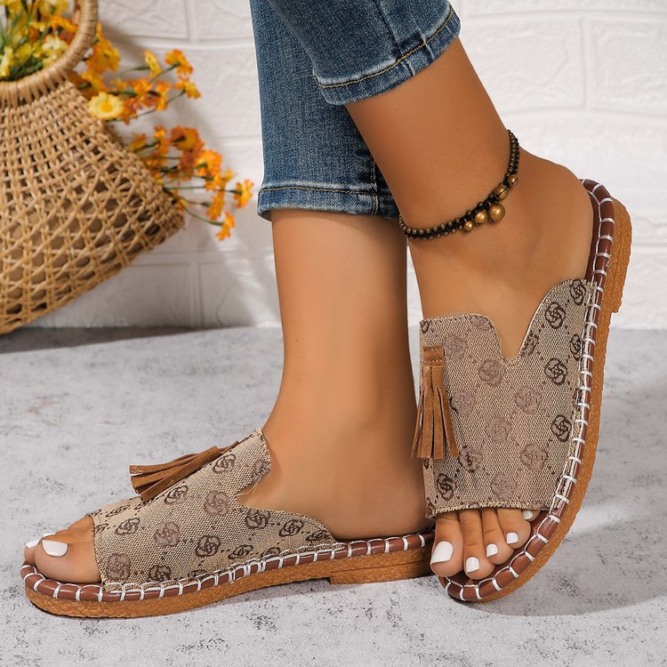 Damen Offene Pantoletten mit Quaste im Espadrille‑Stil Mune Fashion