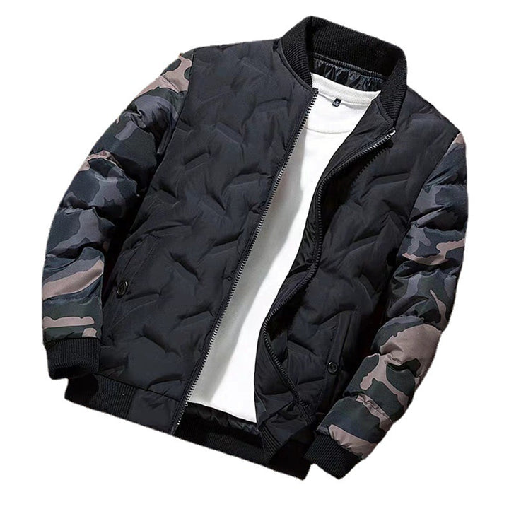 Men's Quilted Bomber Jacket with Camouflage Sleeves and Ribbed Cuffs Mune Fashion