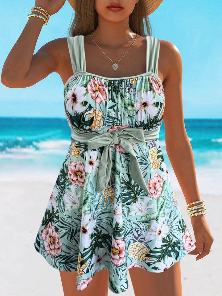 Women's Sporty Wrap Swimsuit with Floral Pattern Mune Fashion