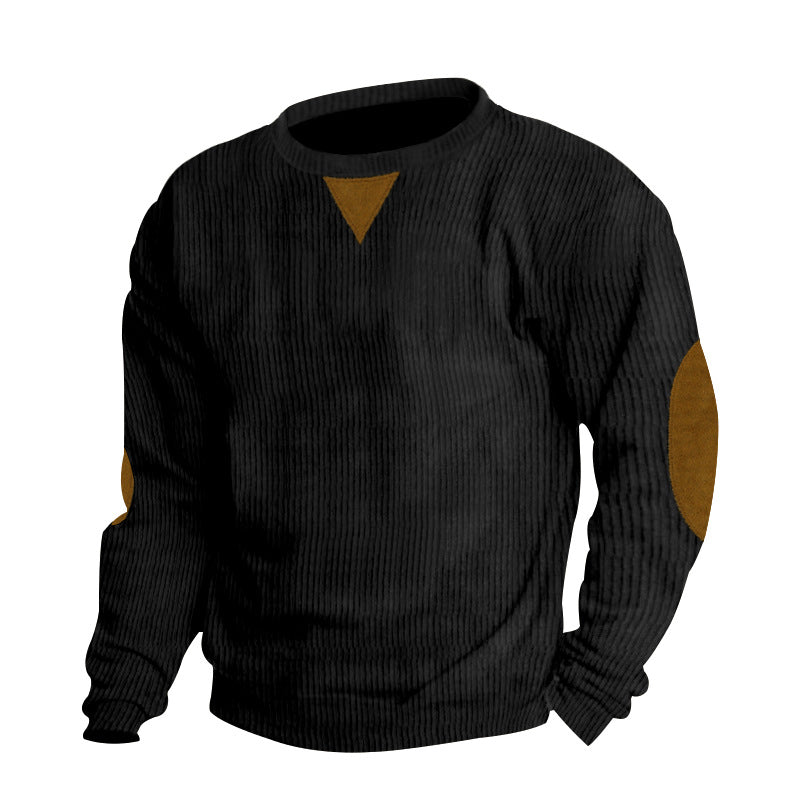 Men's thick ribbed crew neck knit sweater with elbow patches and triangle detail Mune Fashion