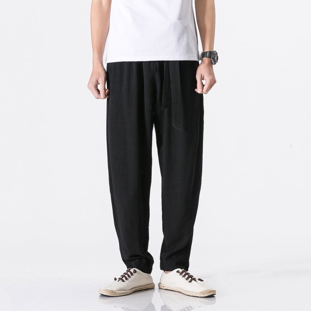 Men's relaxed linen-cotton harem jogger pants with concealed drawstring and tapered leg Mune Fashion