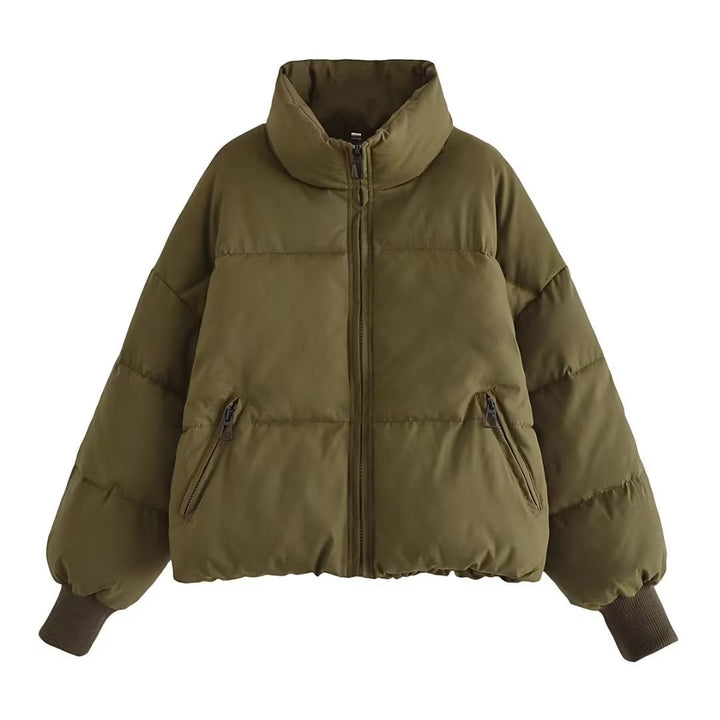 Women's Short Quilted Puffer with High Standing Collar and Ribbed Cuffs Mune Fashion