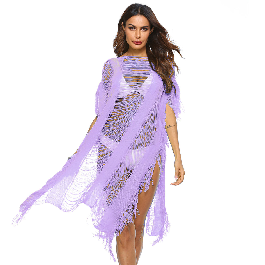 Women elegant fringed beach cover-up with transparent accents Mune Fashion