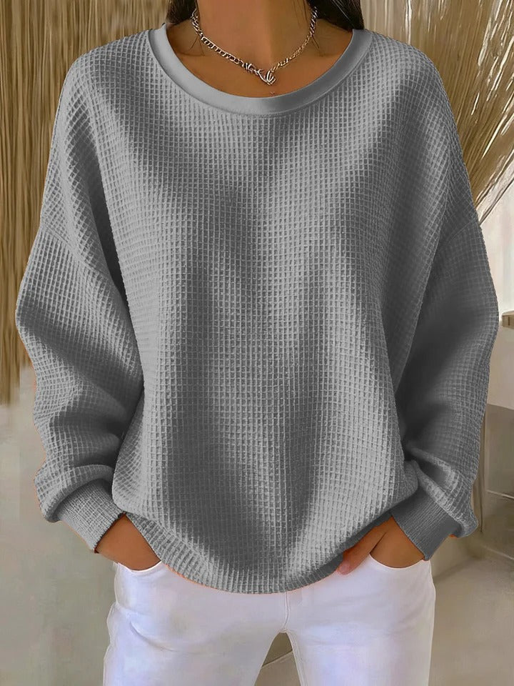 Women’s Oversize Waffle Knit Sweatshirt with Round Neck Mune Fashion