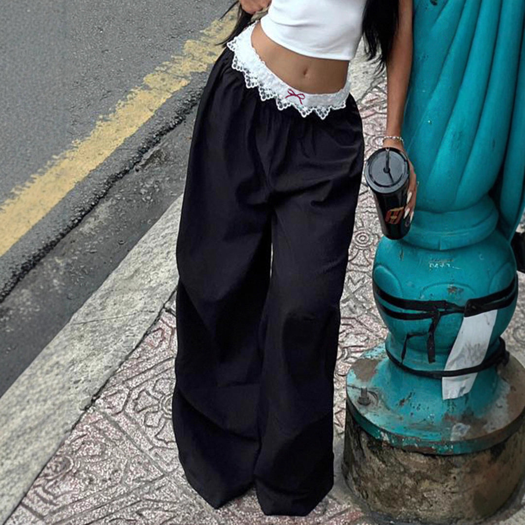 Women’s loungewear sleep pants with layered ruffles, elastic lace waistband, and wide leg Mune Fashion