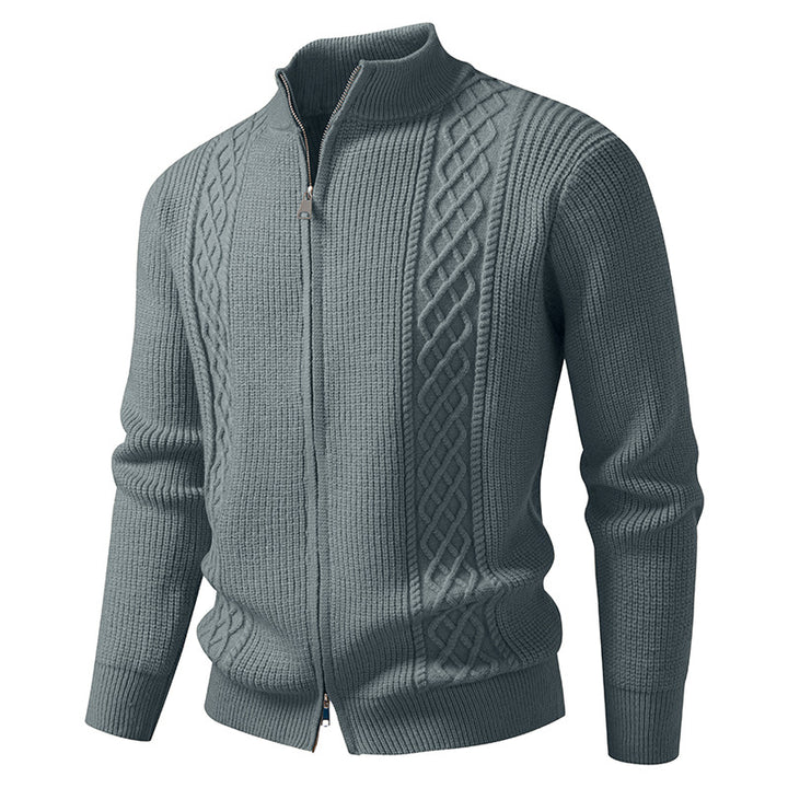 Men's zip knit jacket with decorative cable pattern, stand-up collar and elastic cuffs Mune Fashion