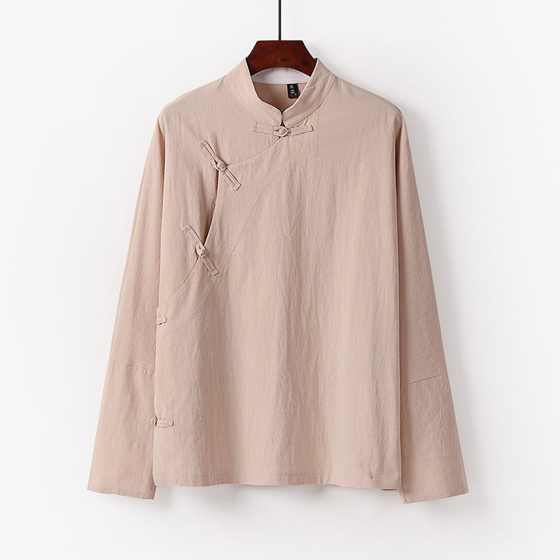 Men's Loose Stand Collar Top with Toggle Buttons and Side Button Placket Mune Fashion