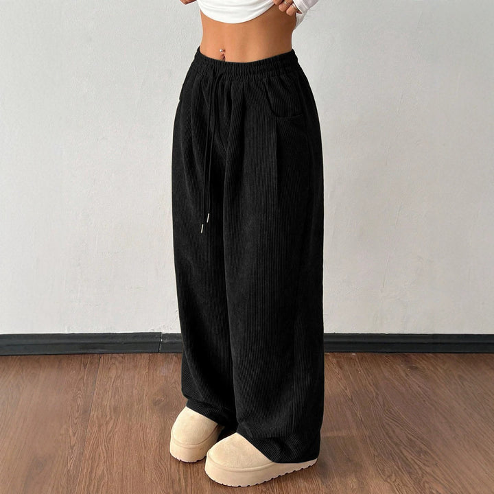 Ladies cord pants with wide leg, elastic waistband and drawstring Mune Fashion