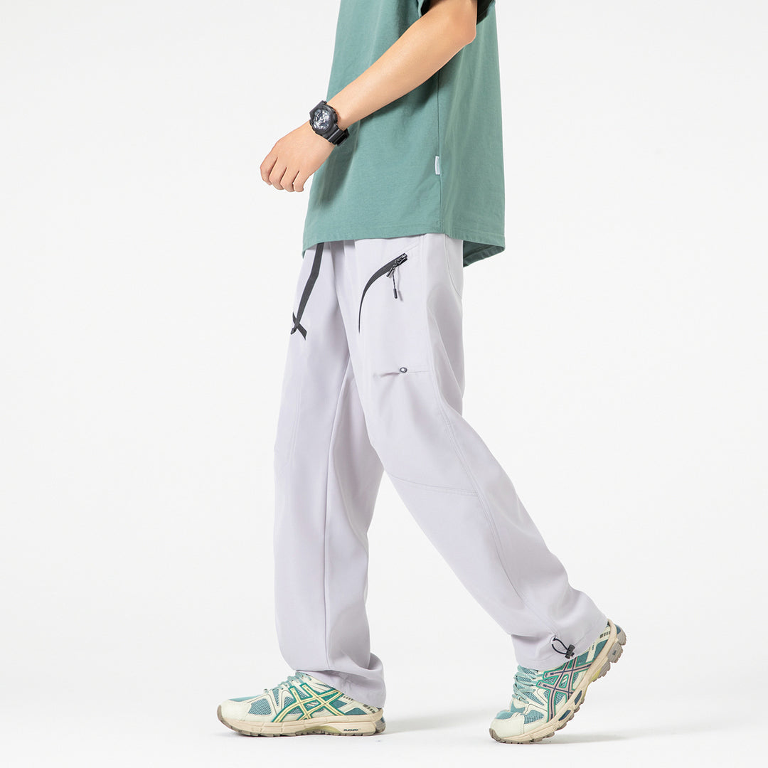 Men's Wide Technical Cargo Pants with Drawstring Waistband, Adjustable Leg Openings and Zipper Pockets Drune