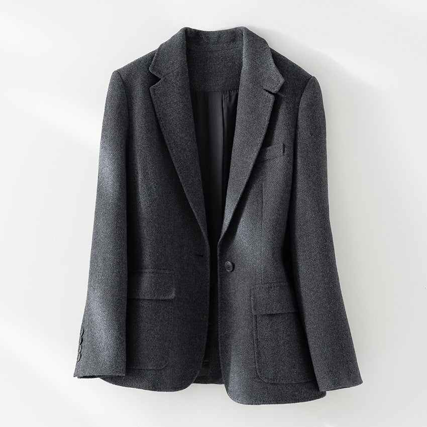 Women's Semi-Lined Single-Button Wool Blend Blazer with Rounded Hem Mune Fashion