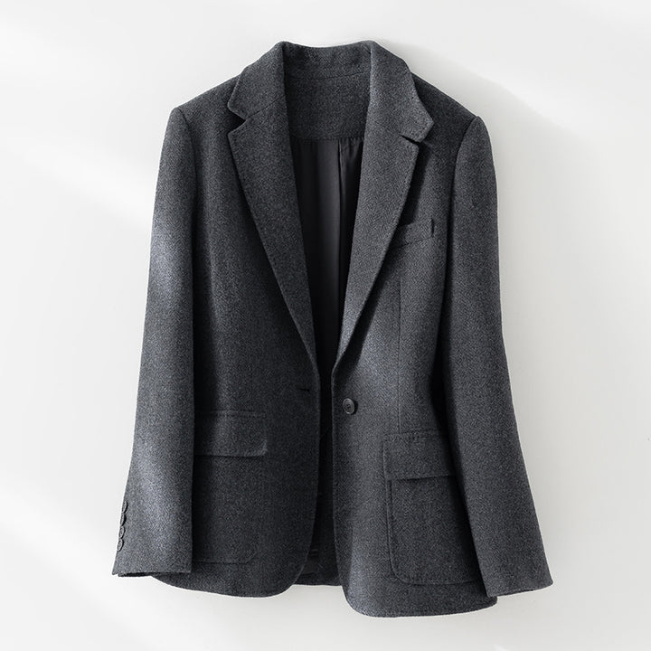 Women's Semi-Lined Single-Button Wool Blend Blazer with Rounded Hem Mune Fashion