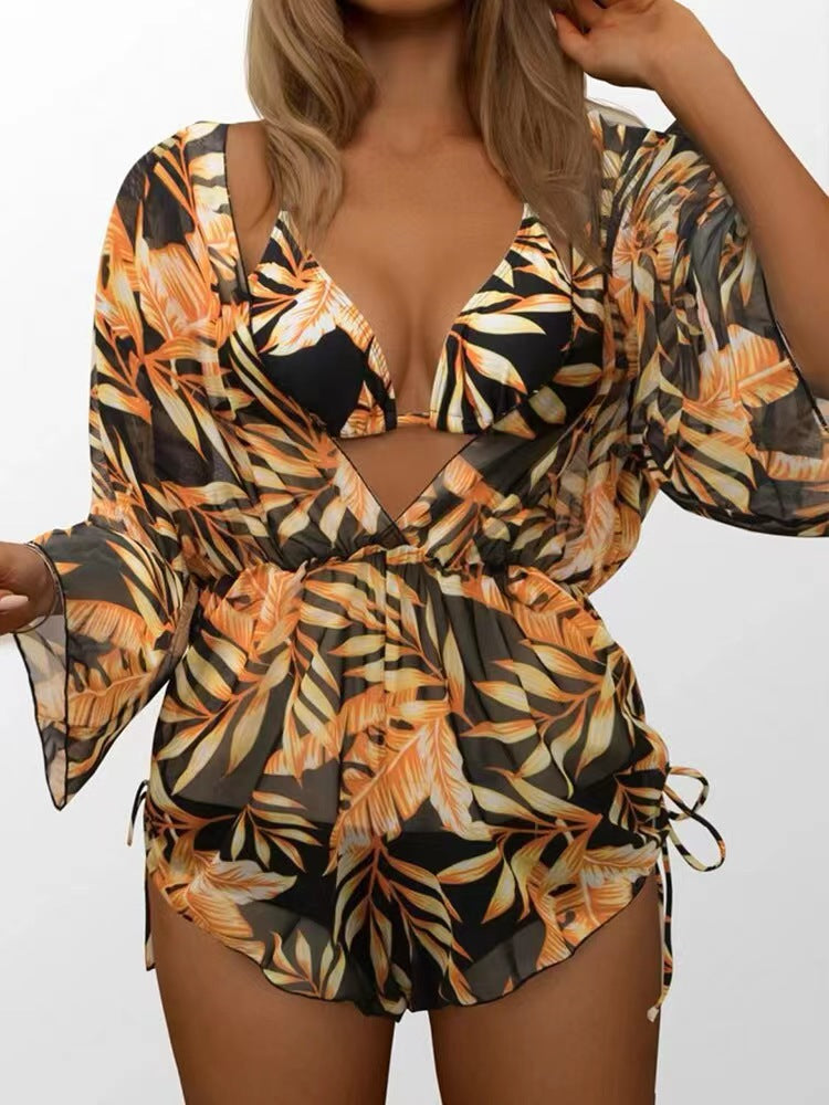 Women's swim set with floral wrap top and triangle bikini Mune Fashion