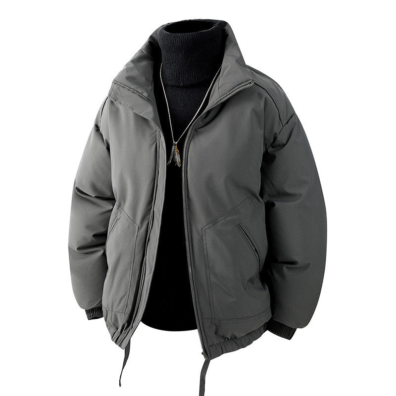 Men's Oversized Thermal Quilted Jacket with High Collar, Zipper and Drawstring Mune Fashion