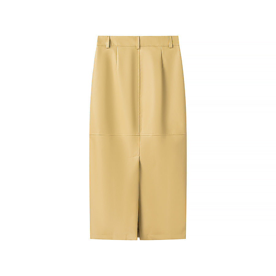 Women’s midi skirt in leather look with high waist, pencil silhouette and side pockets Mune Fashion