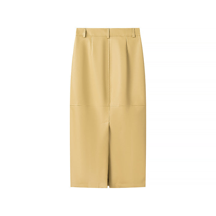 Women’s midi skirt in leather look with high waist, pencil silhouette and side pockets Mune Fashion