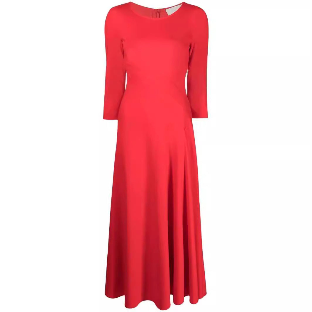 Women Elegant Midi Dress with tailored A-line cut and three-quarter sleeves Mune Fashion