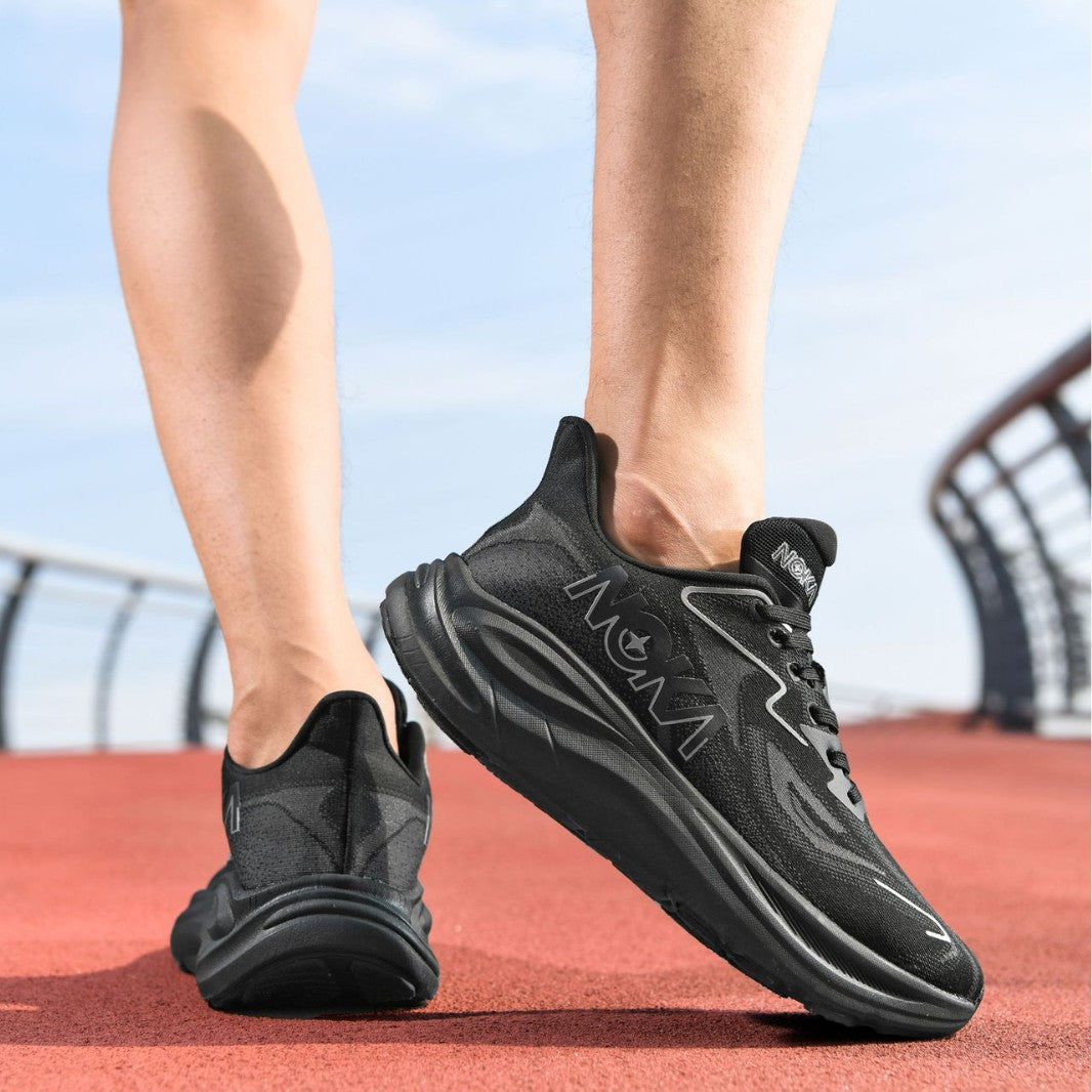 Unisex cushioned hollow core road running shoes with breathable knit upper and ergonomic platform midsole Mune Fashion